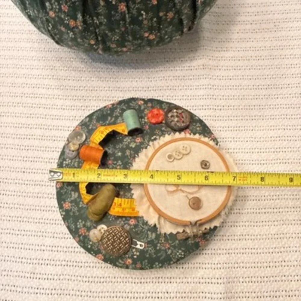 Vintage Heavenly Creations Sewing Basket Green Floral Motif